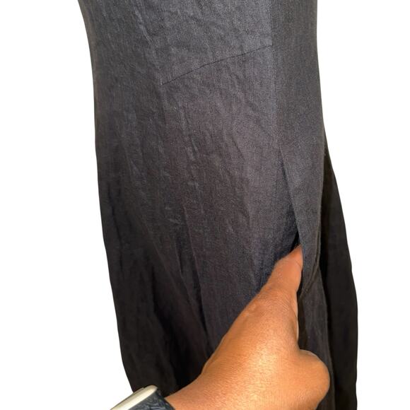 Lafayette 148 Linen Black Midi Dress with pockets Cap Sleeve Size Petite 12 - Picture 2 of 8